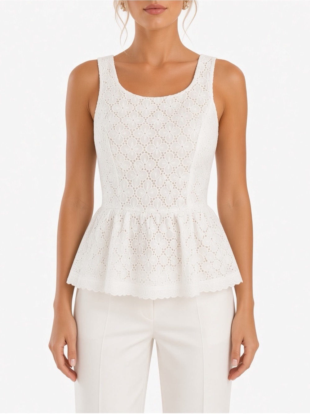 Lilly Pulitzer White Lace Eyelet Peplum Top SZ 2